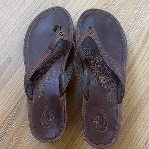 Ola Kai Brown Leather Platform Sandals for Women size 10